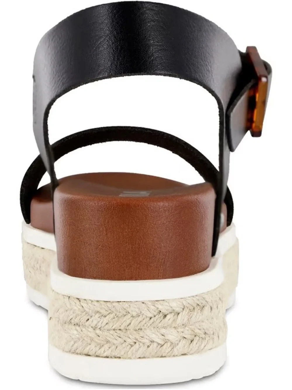 MIA Black Leather Platform Espadrille Sandal with Brown Footbed
